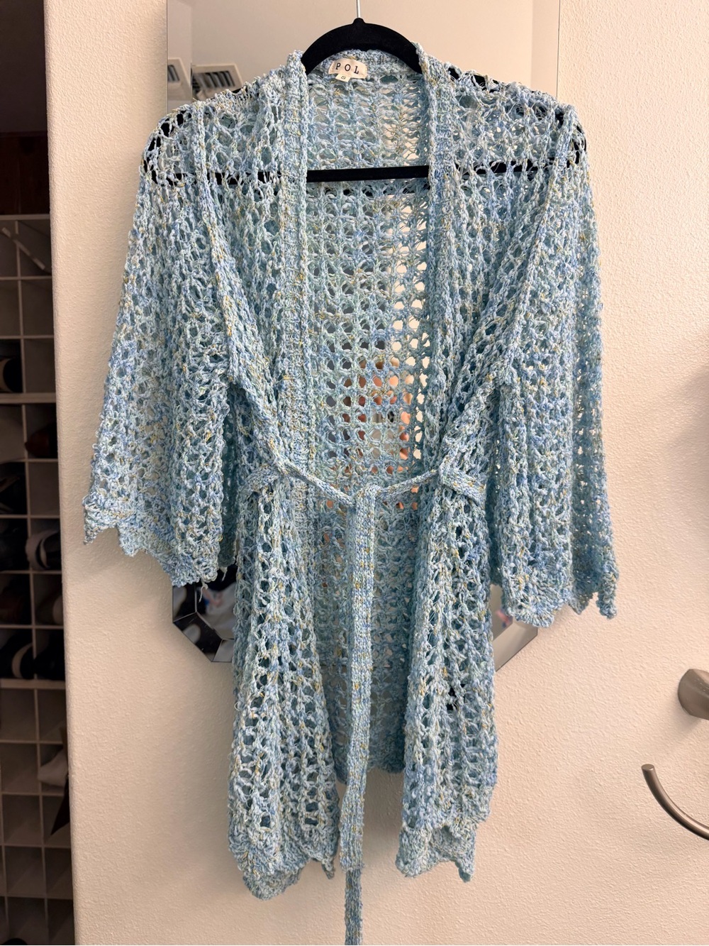 POL Light Blue Open-Knit Waist-Tie Cardigan